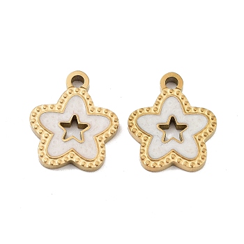 Ion Plating(IP) 316 Surgical Stainless Steel Charms, Nickel Free, with Enamel, Star Charm, Real 18K Gold Plated, White, 15x13x2mm, Hole: 1.6mm