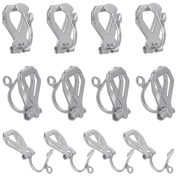 40Pcs 304 Stainless Steel Clip-on Earring Findings, with Loops, Stainless Steel Color, 12x6x9mm, Hole: 1.2mm