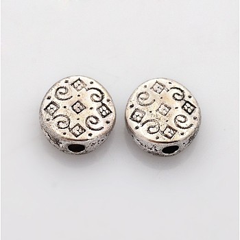 Tibetan Style Alloy Beads, Lead Free and Cadmium Free, Flat Round, Antique Silver, 7x7x3mm, Hole: 1.5mm