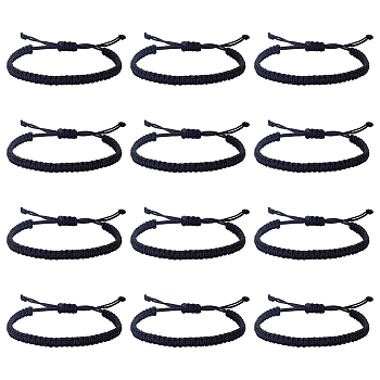 ANATTASOUL 12Pcs Nylon Braided Cord Bracelets Set, Knot Adjustable Bracelets for Women, Black, Inner Diameter: 1-1/2~3-3/8 inch(3.7~8.5cm)