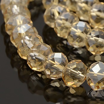 Pearl Luster Plated Faceted Rondelle Electroplate Glass Beads Strands, Wheat, 10x8mm, Hole: 1mm, about 72pcs/strand, 22.4 inch