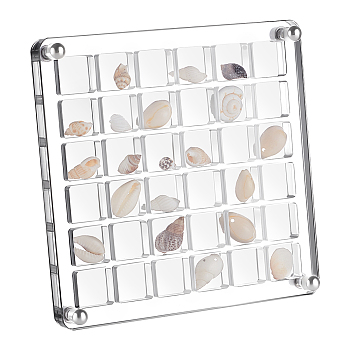 36 Grids Acrylic Shell Storage Box with Lid, Shell Organizer Display Case, Square, Clear, 12x12x1.1cm