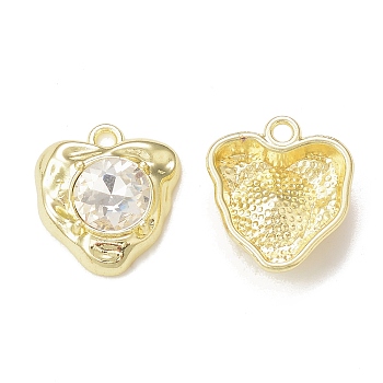 Rack Plating Alloy Glass Pendants, Golden, Heart Charms, Clear, 17.5x15.5x5.5mm, Hole: 1.8mm