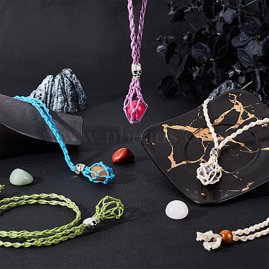 SUNNYCLUE 4Pcs 4 Colors Adjustable Braided Waxed Cord Macrame Pouch Necklace Making(MAK-SC0001-12)-4