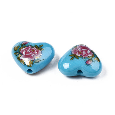 Flower Printed Opaque Acrylic Heart Beads(SACR-S305-28-O04)-3