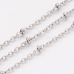 Tarnish Resistant 304 Stainless Steel Cable Chains, Soldered, Satellite Chains, with Spool, with Rondelle Beads, Stainless Steel Color, 1.5mm, about 65.61 Feet(20m)/roll(CHS-K003-01P-0.4MM)