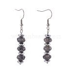 Natural Labradorite Dangle Earrings, with Electroplate Non-magnetic Synthetic Hematite Bead, 304 Stainless Steel Earring Hooks, 52x8mm(X-EJEW-JE02865-01)