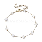 316 Stainless Steel Paperclip Chains Anklets, Star Natural White Shell Beaded Link Anklets for Women, Real 18K Gold Plated, 7-7/8 inch(20cm)(AJEW-AN00620)
