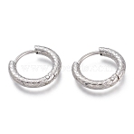Tarnish Resistant 304 Stainless Steel Huggie Hoop Earrings, Hypoallergenic Earrings, Textured, Ring, Stainless Steel Color, 10 Gauge, 15.5x2.5mm, Pin: 1mm(EJEW-O095-03)