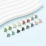 Brass Enamel Heart Stud Earrings, with Shell and Sterling Silver Pins, Long-Lasting Plated, Cadmium Free & Nickel Free & Lead Free, Real 18K Gold Plated, 9x8mm(EJEW-I322-08G)