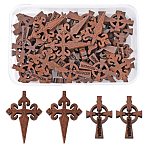 40Pcs 2 Style Wooden Pendants, Religion, Dyed, Cross with Word Jerusalem & Cross, Coconut Brown, 34~43.5x21~29x4.5mm, Hole: 1.5mm, 20pcs/style(WOOD-LS0001-17)