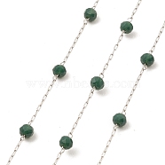 Glass Round Beaded Chains, with 304 Stainless Steel Findings, Unwelded, with Spool, Green, 3x3.5mm, about 16.40 Feet(5m)/Roll(CHS-B003-04F)