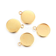 Rack Plating 304 Stainless Steel Pendant Cabochon Settings, Plain Edge Bezel Cups, Flat Round, Real 24K Gold Plated, Tray: 14mm, 20x16x2mm, Hole: 2.2mm(STAS-F191-14G-D)