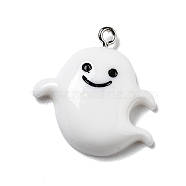 Halloween Opaque Resin Pendants, with Platinum Tone Iron Loops, Ghost, White, 26x24x5.5mm, Hole: 2mm(RESI-D055-104P)
