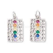 Brass Micro Pave Colorful Cubic Zirconia Pendants,  Cadmium Free & Lead Free, Rectangle, Real Platinum Plated, 20x11.5x2mm, Hole: 4.4mm(KK-B048-02P)