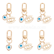 6Pcs 6 Style Evil Eye Resin Pendant Decorations for Women, with Zinc Alloy Eye and Swivel Clasp, Golden, Heart & Teardrop & Oval & Hamsa Hand, Mixed Patterns, 5.5cm, 1pc/style(KEYC-AR0001-21)