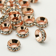 Brass Rhinestone Spacer Beads, Grade A, Rondelle, Crystal, 9x4mm(X-RB-A020-9mm-01RG)