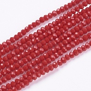 Opaque Solid Color Glass Bead Strands, Imitation Jade, Faceted, Rondelle, Red, 3x2mm, Hole: 0.8mm, about 185~190pcs/strand, 15.5~16 inch(39.3~40.6cm)(X-GLAA-F078-A02)