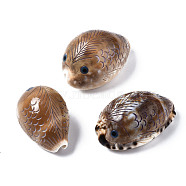 Printed Natural Cowrie Shell Beads, No Hole, Fish, Tan, 51~58x33~37x28~32mm(SSHEL-Q314-001)
