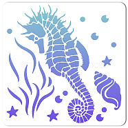 PET Plastic Drawing Painting Stencils Templates, Square, Creamy White, Sea Horse Pattern, 30x30cm(DIY-WH0244-194)