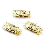 Brass Filigree Box Clasps, Multi-Strand Clasps, 3-Strands, 6 Holes, Rectangle, Real 24K Gold Plated, 20x10x4.5mm, Hole: 1mm(X-KK-O131-01G)