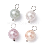 Shell Pearl Dyed Round Charms, with Platinum Plated Brass Loops, Mixed Color, 14x8mm, Hole: 2.8mm(PALLOY-JF02245-03)