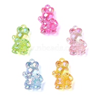 Electroplate Transparent UV Plating Acrylic Pendants, Iridescent, Rabbit Charms, Mixed Color, 38x25x12mm, Hole: 3mm(OACR-I014-27)