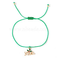 Christmas Alloy Enamel Charm Brided Cord Bracelets, Green, Word Noel, 11 inch(28cm)(ZI9158-4)