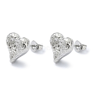 Brass Heart Stud Earrings for Valentine's Day, Lead Free & Cadmium Free, Matte Platinum Color, 12x11mm(EJEW-Q780-09P)