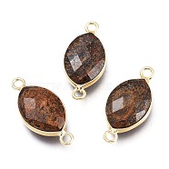 Natural Bronzite Links Connectors, with Light Gold Plated Brass Findings, Faceted, Horse Eye, 23x10.8x5.7mm, Hole: 2.2mm(G-L528-17G)