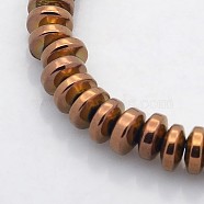 Electroplate Non-magnetic Synthetic Hematite Rondelle Beads Strands, Copper Plated, 6x3mm, Hole: 1mm, about 140pcs/strand, 15.7 inch(G-J216B-04)
