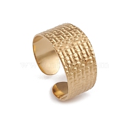Ion Plating(IP) 304 Stainless Steel Textured Open Cuff Rings for Women, Real 14K Gold Plated, Inner Diameter: 18mm(RJEW-G285-14G)