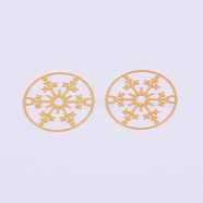 Brass Filigree Joiners Links, Flat Round with Snowflake, Golden, 20x0.2mm, Hole: 1.6mm(KK-WH0035-09G)