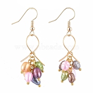 Natural Cultured Freshwater Pearl Dangle Earrings, with Golden Plated Brass Earring Hooks, Copper Wire and Cardboard Boxes, Colorful, 50mm, Pin: 0.8mm(EJEW-JE04135-04)