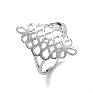 Hollow Out Chinese Knot 304 Stainless Steel Finger Ring for Women, Stainless Steel Color, Inner Diameter: 17mm(RJEW-E073-09P)