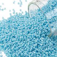TOHO Round Seed Beads, Japanese Seed Beads, (403) Opaque AB Blue Turquoise, 15/0, 1.5mm, Hole: 0.7mm, about 15000pcs/50g(SEED-XTR15-0403)