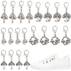 24Pcs 6 Styles Mushroom Alloy Shoe Charms, with Lobster Claw Clasps, Antique Silver, 35~51mm, 4pcs/style(HJEW-CP00026)