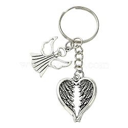 Alloy Keychain, with Iron Findings, Angel & Heart, Antique Silver, 7.8cm(KEYC-YW00046)