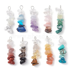 10Pcs 10 Styles Gradient Color Mixed Gemstone Chip Beaded Pendants, with 304 Stainless Steel Loops, Stainless Steel Color, 28~34x7~10x7~10mm, Hole: 2x3mm, 1pc/style(PALLOY-JF02790)