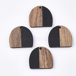 Resin & Walnut Wood Semi Circle Pendants, Half Round, Black, 24x25.5x3mm, Hole: 1.8mm(X-RESI-T035-07A)