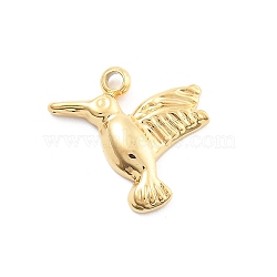 304 Stainless Steel Pendants, PVD Vacuum Plating, Bird Charms, Real 18K Gold Plated, 12x12.5x2mm, Hole: 1.3mm(STAS-R155-043G-02)