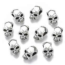 Tibetan Style Alloy European Beads, Cadmium Free & Lead Free, Large Hole Beads, SKUll, Antique Silver, 12x8x6mm, Hole: 4mm, about 860pcs/1000g(TIBEB-N005-14AS-RS)