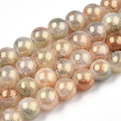 Baking Painted Crackle Glass Bead Strands, with Gold Powder, Round, Moccasin, 10mm, Hole: 1.4mm, about 80pcs/strand, 30.87 inch(78.4cm)(DGLA-R053-05N)