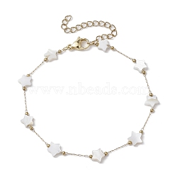 316 Stainless Steel Paperclip Chains Anklets, Star Natural White Shell Beaded Link Anklets for Women, Real 18K Gold Plated, 7-7/8 inch(20cm)(AJEW-AN00620)