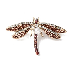 Dragonfly Enamel Pins, Alloy Rhinestone Brooches for Backpack Clothes, with Plastic Pearl, Dark Red, 31.5x50mm(JEWB-M067-09G-04)