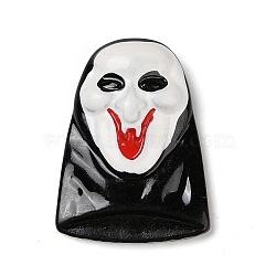 Ghost Mask Halloween Opaque Resin Decoden Cabochons, Halloween Jewelry Craft, Black, 32.5x24x7.5mm(RESI-R446-02D)