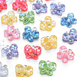 Epoxy Resin Charms, with Sequins/Paillette and Platinum Plated Iron Loop, Butterfly, Mixed Color, 13x14x6.5mm, Hole: 2mm(X-RESI-S400-003)