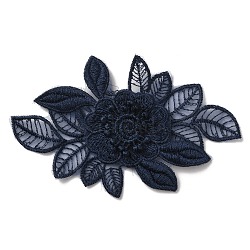 Lace Polyester Embroidery Organza Ornament Accessories, Sewing Craft Decoration, Flower, Midnight Blue, 118x75x2mm(PATC-WH0003-03D)