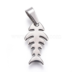 304 Stainless Steel Pendants, Fish Bone, Stainless Steel Color, 21.5x11.5x1.5mm, Hole: 4x8mm(STAS-I096-15P)