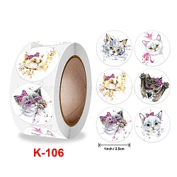 Round Paper Cute Pet Cartoon Sticker Rolls, Decorative Sealing Stickers for Gifts, Party, Kid's Art Craft, Cat Shape, 25mm, 500pcs/roll(PW-WG33403-02)